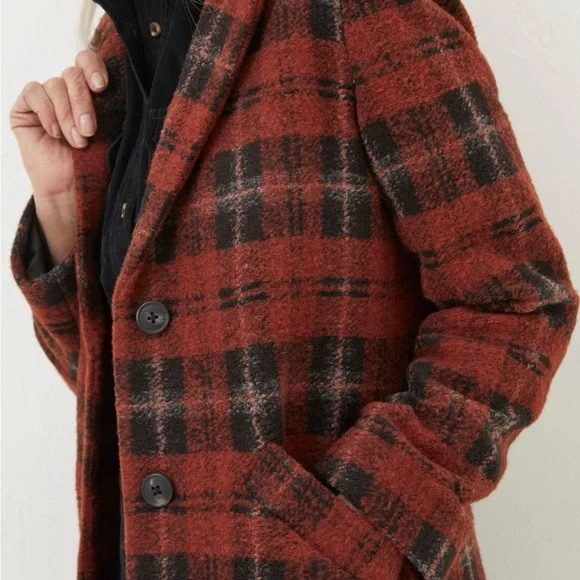 Fat Face Red and Black Checkered Pea Coat Size 12 NWT - Picture 4 of 8